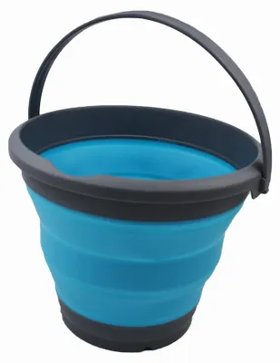 Faltbarer Eimer 5,5 l, rund, grau-blau, platzsparend, tragbar