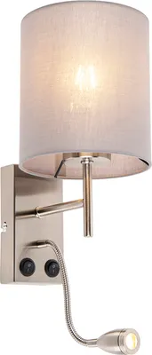 Produktbild von Moderne Wandleuchte aus Stahl mit baumwollGrauem Schirm Stacca