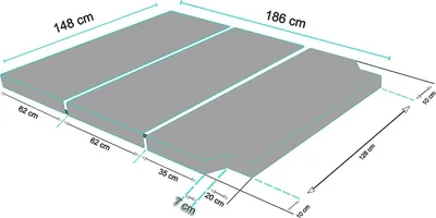 Produktbild von Universal Kaltschaum Falt Klappmatratze VW T4 T5 T6 T6.1 Multivan Camper Van Reisemobil California Beach Caravelle Transporter Faltmatratze Bezug Grau