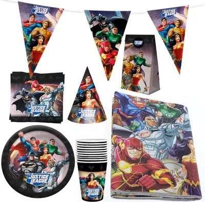 Produktbild von Justice League XXL-Set Partydeko-Set Raumdeko 62-lig Superhelden Kindergeburtstag