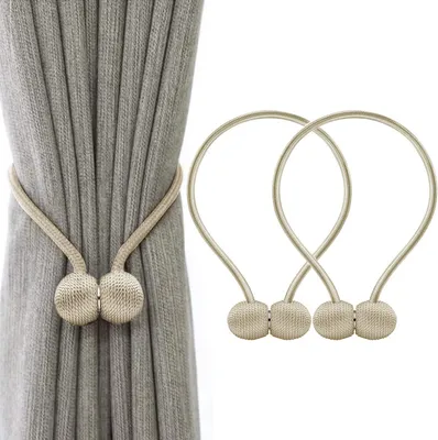 Produktbild von Magnetische Raffhalter zum Anklemmen von für Vorhänge, Krawatte Band Zuhause Büro Dekorative Vorhänge Weben Holdbacks Halter 2 Stück Beige
