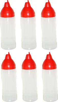 Produktbild von 6 rote Quetschflaschen 350 ml tropffrei Ketchupflaschen Senfflasche Mayonaiseflasche