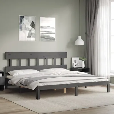 Produktbild von Massivholzbett mit Kopfteil Grau 200x200 cm , Klassische Betten Design 2024