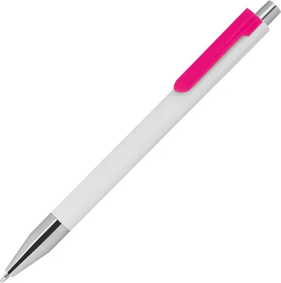 Produktbild von 10 Kugelschreiber / Farbe: weiß mit pinken Clip