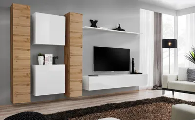 Image de Meuble mural blanc Meuble en bois Armoire design Armoire murale complète Étagère murale