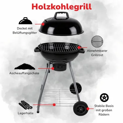 Produktbild von Holzkohlegrill 82x54x54cm fahrbarer Rundgrill Grill Kugelgrill Haubengrill