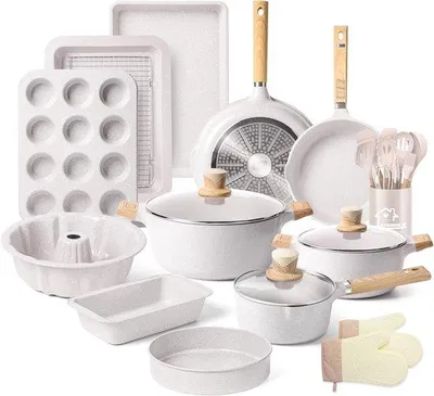 Image de Casseroles à induction en granit - 10 pièces - Revêtement antibactérien