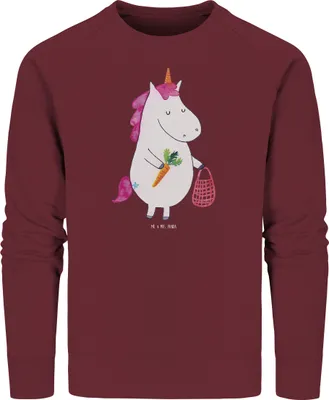 Produktbild von Mr. & Mrs. Panda Baumwoll Pullover Einhorn Vegan Größe S - Burgundy - Geschenk, Bio-Pullover, Pulli, Gesund essen, Leben, Veganer, Rohkost, Veganismus, Unicorn, Sweater