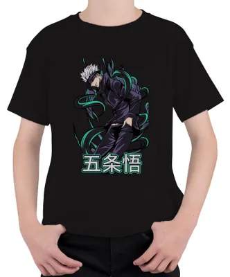 Zdjęcie produktu dla Jujutsu Kaisen Gojo 五条悟 Anime Otaku Gift Cool Blindfold Uni Kids T-Shirt, Czarny, 140