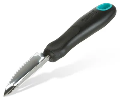 Zdjęcie produktu dla Obieraczka ze stali nierdzewnej – obieraczka do warzyw i owoców z ergonomicznym uchwytem – obieraczka do ziemniaków ze stali nierdzewnej – obieraczka kuchenna z prostym ostrzem – obieraczka z antypoślizgowym uchwytem – czarna/stal nierdzewna – 18,7 cm [BS40754]