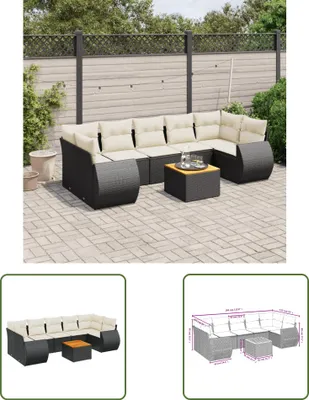 Produktbild von The Living Store 8-tlg. Garten-Sofagarnitur mit Kissen Schwarz Poly Rattan