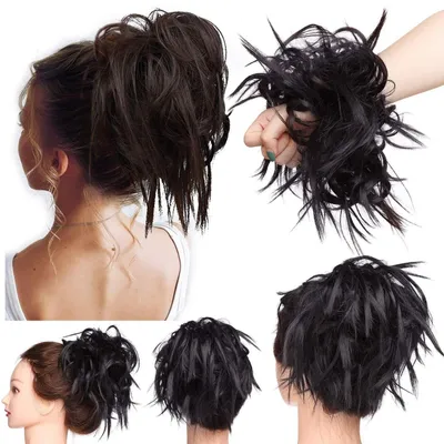Produktbild von Haarteil Dutt mit Haaren, struppiger Haarknoten, Hochsteckfrisur, Synthetik, Dunkelbraun