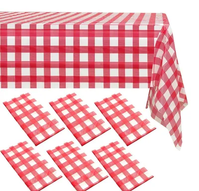 Obrázek produktu pro Ubrousky gingham, kostka, červená, 137,2 x 274,3 cm, plast, 6 kusů