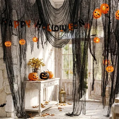 Produktbild von Halloween-Türvorhang aus schwarzem Dekostoff, 76 x 760cm