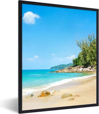 Produktbild von MuchoWow® Gerahmtes Poster Strand - Meer - Pflanzen - Tropisch 60x80 cm - Poster mit Schwarzem Bilderrahmen Wandposter Rahmen Foto Bilder - Premium - Wanddeko Wohnzimmer