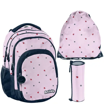 Produktbild von Schulrucksack BeUniq Marienkäfer - 3-Teiliges Set rosa