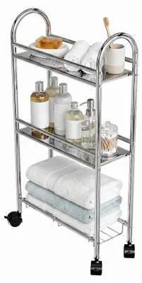 Bad-Aufbewahrungswagen, 3 Ablagen, Stahl, silber, 40,5x14,5x77 cm