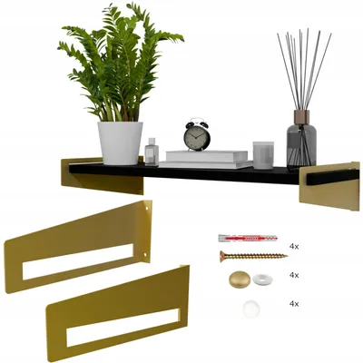 Zdjęcie produktu dla Półka ścienna FutuStal 60x20 cm loft, złote wsporniki, półka czarna