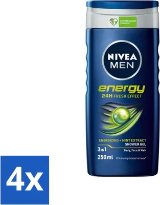 Produktbild von Nivea Men Energy Duschgel - Langanhaltendes Frischegefühl - 250 ml - Vorteilspack - 4 Stücke