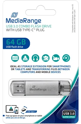 Produktbild von MediaRange USB Stick 3.0 Combo mit USB-C grau 64 Gbyte