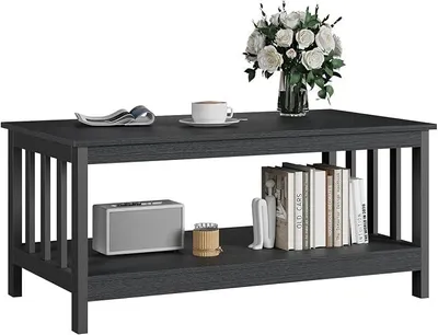 Produktbild von Couchtisch, Wohnzimmertisch mit Ablage, Couchtisch Holz mit Stauraum, Kaffeetisch mit Regal, Moderner Sofatisch für Wohnzimmer, Schwarz