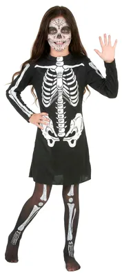 Immagine prodotto di Costume Halloween da scheletro bambina bianco e nero - 122/134 (7-9 anni)
