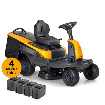 Produktbild von STIGA Akku Rasentraktor | Aufsitzmäher inkl. 4x 48 V Akku | Doppelmesser | 72 cm Schnittbreite | 170 L Fangkorb | Aufsitzrasenmäher mit Tempomat