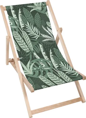 Produktbild von Dreamroots Liegestuhl klappbar Holz, bis zu 130 kg, Sonnenliege klappbar mit 3-stufiger Neigungsregulierung der Rückenlehne, Tropical Green Jungle