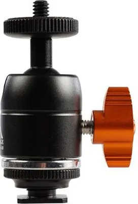 Produktbild von Mini Kugelkopf EI-A08, 6,5 cm, 3 kg Traglast, 1/4" & 3/8" Innengewinde, 1/4" Außengewinde, Blitzschuh