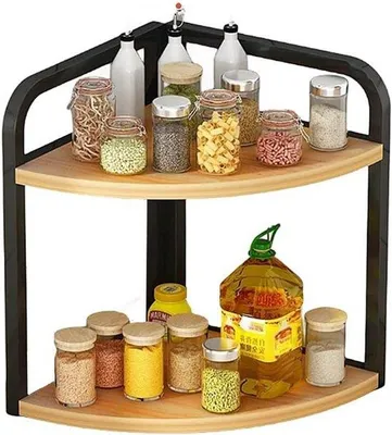 Produktbild von Famanu Holz-Eckregal & Kräuterregal - 2-lagiger Organizer