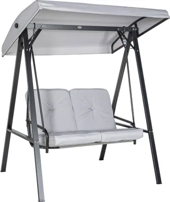 Produktbild von Outsunny Hollywoodschaukel 2-Sitzer Gartenschaukel mit Verstellbarem Dach, Kissen, Schaukelbank bis 220 kg Belastbar, für Garten, Balkon, Grau