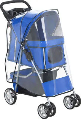 Produktbild von Hundewagen Hundebuggy Faltbar Katzenwagen bis 10kg mit Regenschutz Reflektorstreifen Aufbewahrungskorb 77x44x102cm Blau