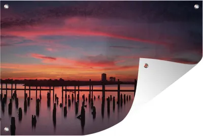 Produktbild von MuchoWow® 90x60 cm Outdoor-Poster Gartendeko Sichtschutz Garten Poster für den Garten  Strand bei Sonnenuntergang