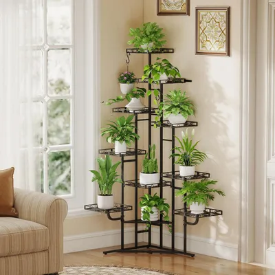 Obrázok produktu pre Kvetinový stojan, 9 úrovní, výška 150 cm, kov, čierna farba