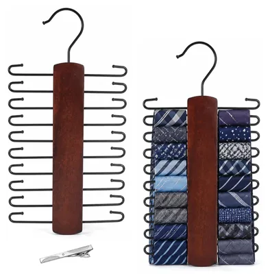 Produktbild von Krawattenhalter mit Krawattenklammer - 20 Haken - 360° drehbarer Gürtelhalter