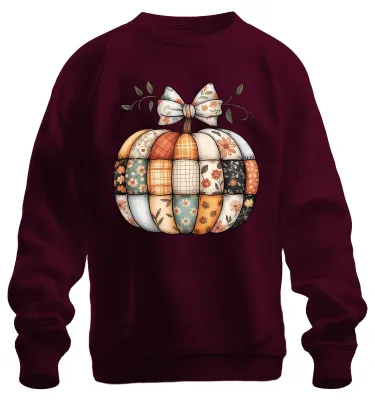 Productafbeelding van Patchwork pompoen, herfst, boho, vintage, bloemen, landelijke stijl, shabby chic, uni sweatshirt, trui, bordeauxrood, XXL