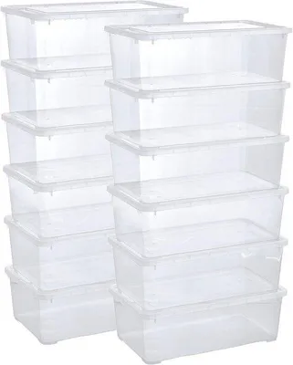 Produktbild von Famanu Aufbewahrungsboxen 12 x 5 L mit transparentem Deckel - stapelbare Boxen mit Belüftung