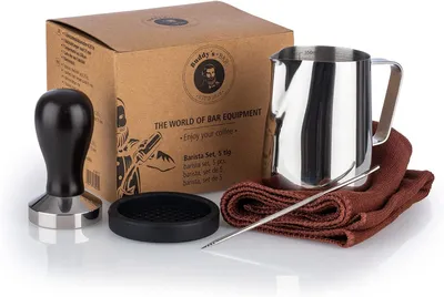 Productafbeelding van Edition Premium Barista-set - 5-delig - Melkkan 0,35 liter - Koffiestempel - Stamper diameter 51 mm - Roestvrij staal - Siliconen stampermat