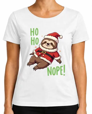Immagine prodotto di HO HO NOPE! Bradipo Natale divertente regalo carino pigro T-shirt da donna, bianco, XXL
