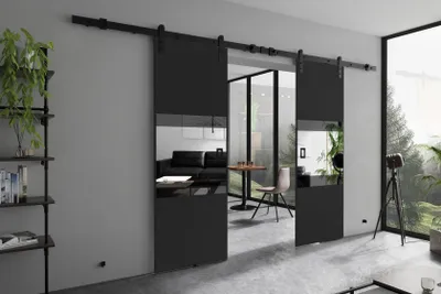 Obrázek produktu pro KIER FURNITURE MIA DUO – kompletní sada posuvných dveří – 132x205x1,6 cm - grafit