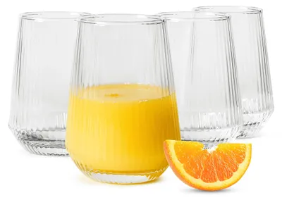 Produktbild von Sendez Trinkgläser 6er Set 400 ml geriffelt Glas moderne Wassergläser Saftgläser für Wasser Saft Cocktails stilvolle Gläser hochwertig spülmaschinengeeignet