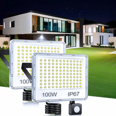 Image de Spot LED avec détecteur de mouvement, 100 W, 10 000 lumens, étanche IP67, 108 LED