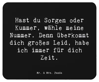 Produktbild von Mr. & Mrs. Panda Mouse Pad Spruch Schutz Rufnummer - Schwarz - Geschenk, laptop mauspad, Kummer, Unterstützung, Liebevoll, Gefühl, Zeit für dich, Motivation, mousematte