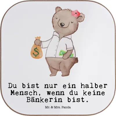 Produktbild von Mr. & Mrs. Panda Untersetzer Glas Bänkerin Herz - Weiß - Geschenk, gläseruntersetzer, Beruf, Ausbildung, Spruch, Getränkeuntersetzer, Witzig, Lustig, für Gläser, Tasse