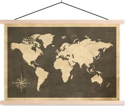 Produktbild von MuchoWow® Textilposter Weltkarte - Holz - Vintage 60x40 cm mit holzfarbenen Rahmen - Bilder