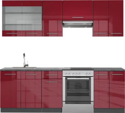 Produktbild von Küchenzeile Vicco Fame-Line Bordeaux Hochglanz 240 cm ohne Arbeitsplatte, Model 35800