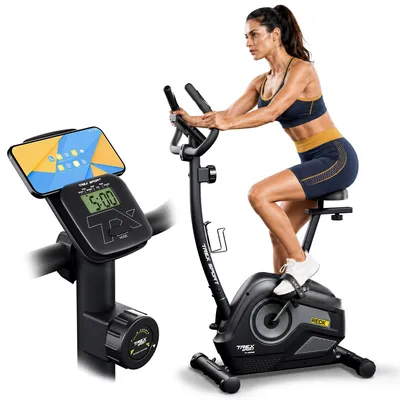 Produktbild von TREX SPORT Ergometer Heimtrainer Fahrrad für Zuhause TX-400MB RECK | Fitnessbike magnetisch bis 115kg | 8 Stufen, Pulssensoren, 8 Sitzhöhen, Grau