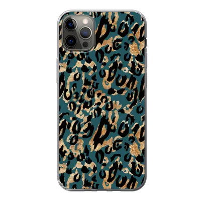 Produktbild von MuchoWow® Handyhülle Schutzhülle Hülle für iPhone 12 Pro Max Pantherdruck - Schwarz - Braun - Türkis Silikon Softcase Handy Hülle - Hartschale