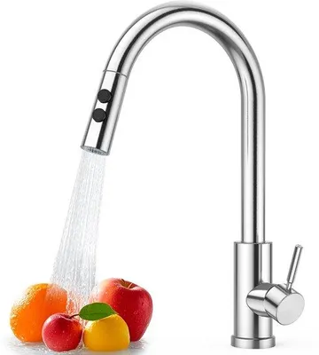 Produktbild von Unyqoos® Ausziehbare Küchenarmatur – 360° drehbarer Auslauf, 2 Strahlarten, 50 cm Auszugsbrause, gebürsteter 304 Edelstahl, hochdrucktauglich