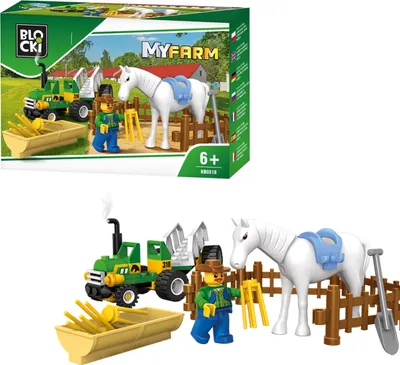 Produktbild von BLOCKI MyFarm Pferde Zaun Traktor Bauernhof Bausatz Spielzeug 43 Teile